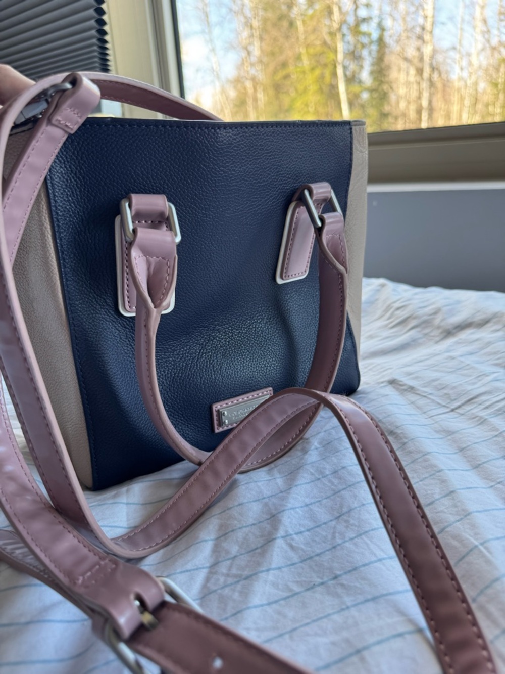 BCBGMAXAZRIA Colorblock Tote Bag in Navy, Beige & Dusty pink